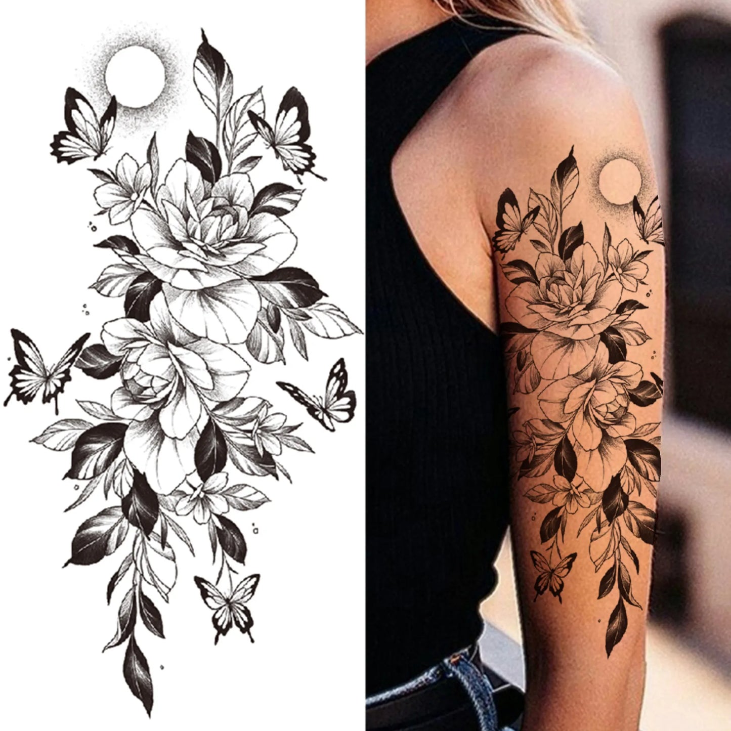 Full Arm Temporary Tattoo Sleeve - Realistic Warrior Lion Tiger Flower & Maori Design Fake Tattoos