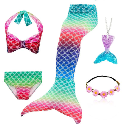 Kids Mermaid Tail Swim Costume - Girls Mermaid Swimsuit for Swimming, Cosplay & Birthday Party Dress Up