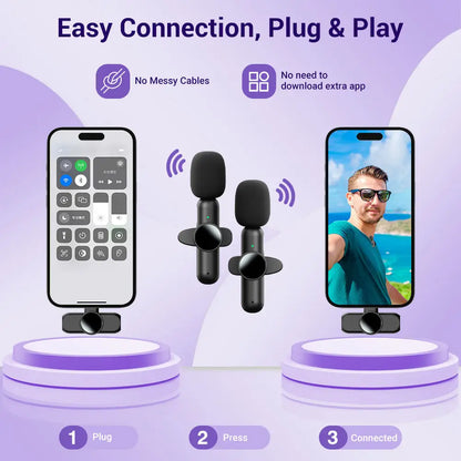 Wireless Mini Lavalier Microphone – Portable Noise-Reduction Lapel Mic for iPhone & Android Video Recording