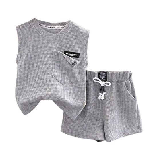 Kids Summer 2 Piece Outfit Set - Baby Boys & Girls Vest Top and Shorts Casual Sports Tracksuit