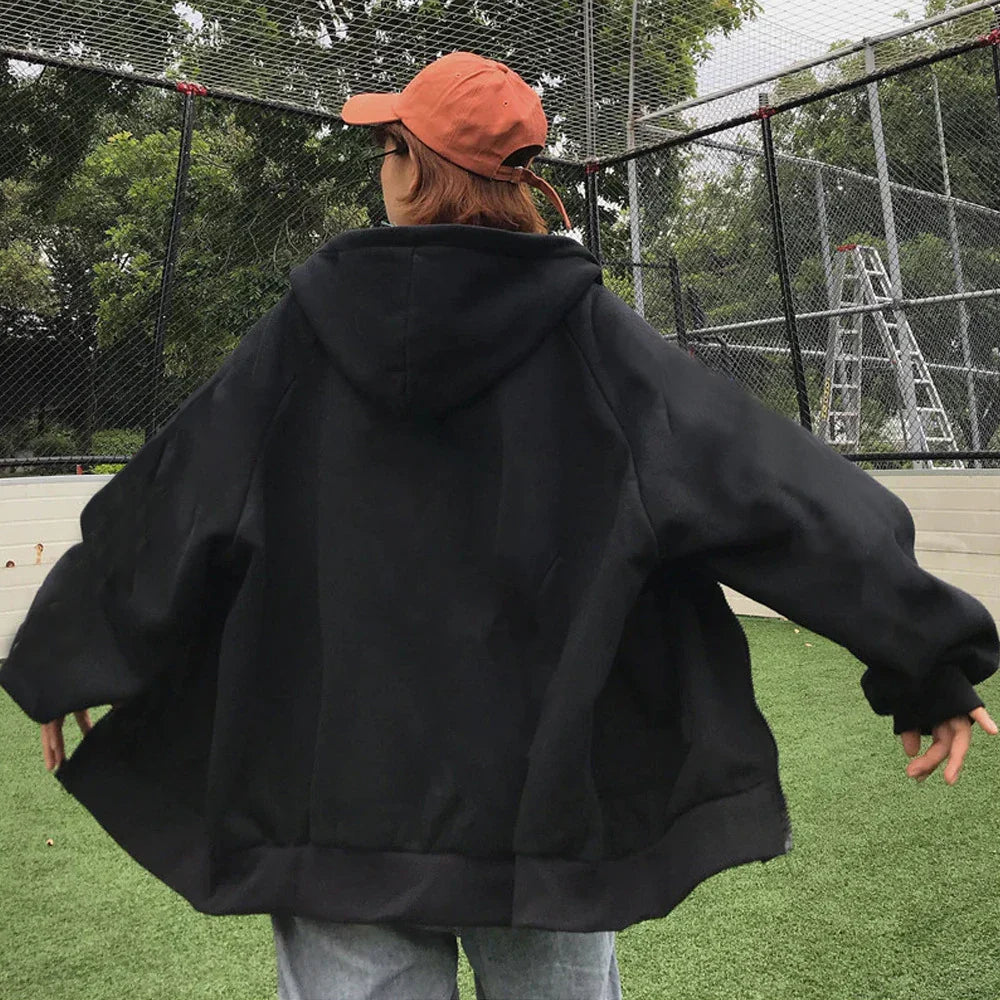 Fashion Men's Oversized Jacket – Long Sleeve Zipper Hoodie for Streetwear and Casual Style