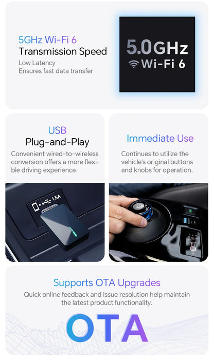 2025 Wireless CarPlay Smart Box – Plug & Play WiFi Adapter, Auto Connect, Wired to Wireless Android Upgrade
