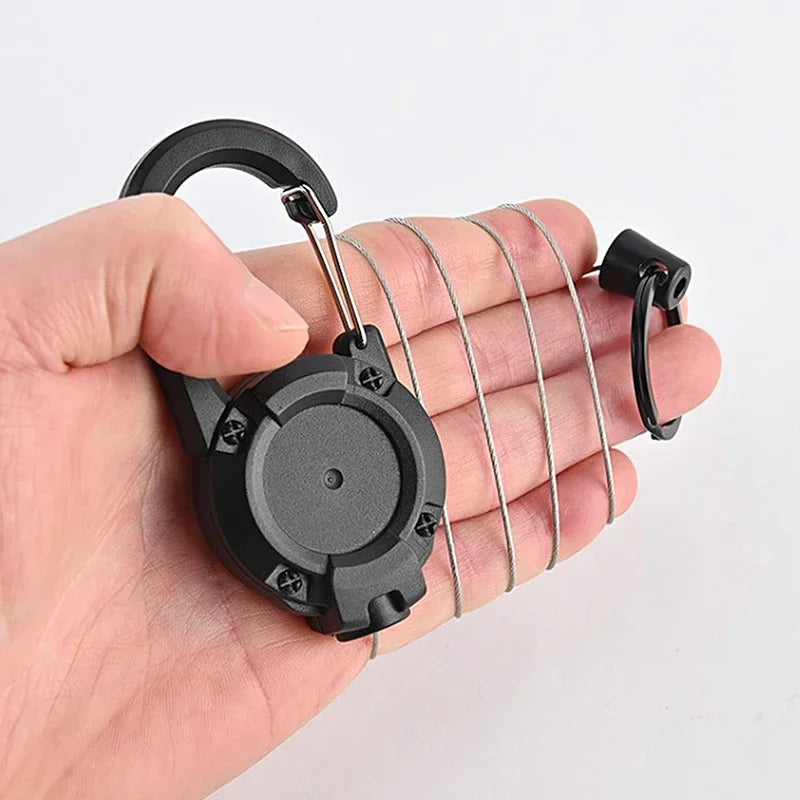 Retractable Heavy-Duty Carabiner Keychain – Steel Wire Rope Pull Reel for Outdoor & Sport Use
