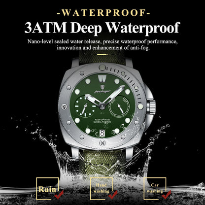 POEDAGAR Men’s Military Watch – Waterproof Luminous Quartz Watch with Date, Nylon & Leather Strap, Fashionable Men’s Timepiece