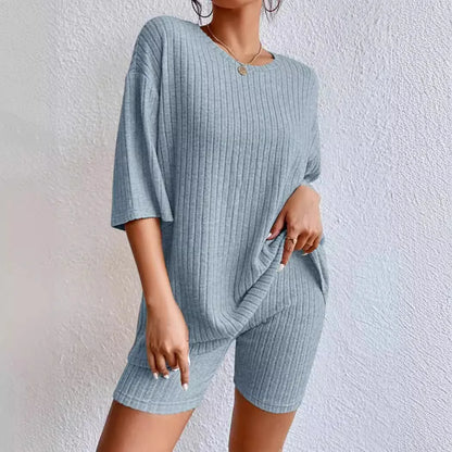 Women’s Summer Casual Short Pants Set – Solid Color Loose Two-Piece Outfit 2025
