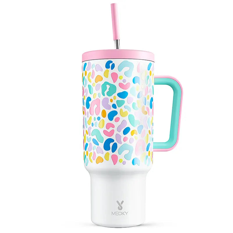 Meoky 40oz Mug Tumbler with Handle – Insulated Stainless Steel Tumbler with Lid & Straw, Coffee Thermos Cup, Heat Press Ready