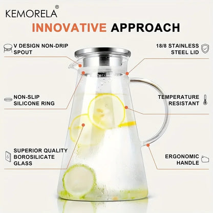 Transparent Glass Water Jug - Heat Resistant Cold Water Kettle with Handle for Home, Office & Household Use