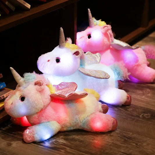 Glowing Unicorn Plush Pillow 38cm - Soft LED Luminous Stuffed Toy Gift for Kids Girls