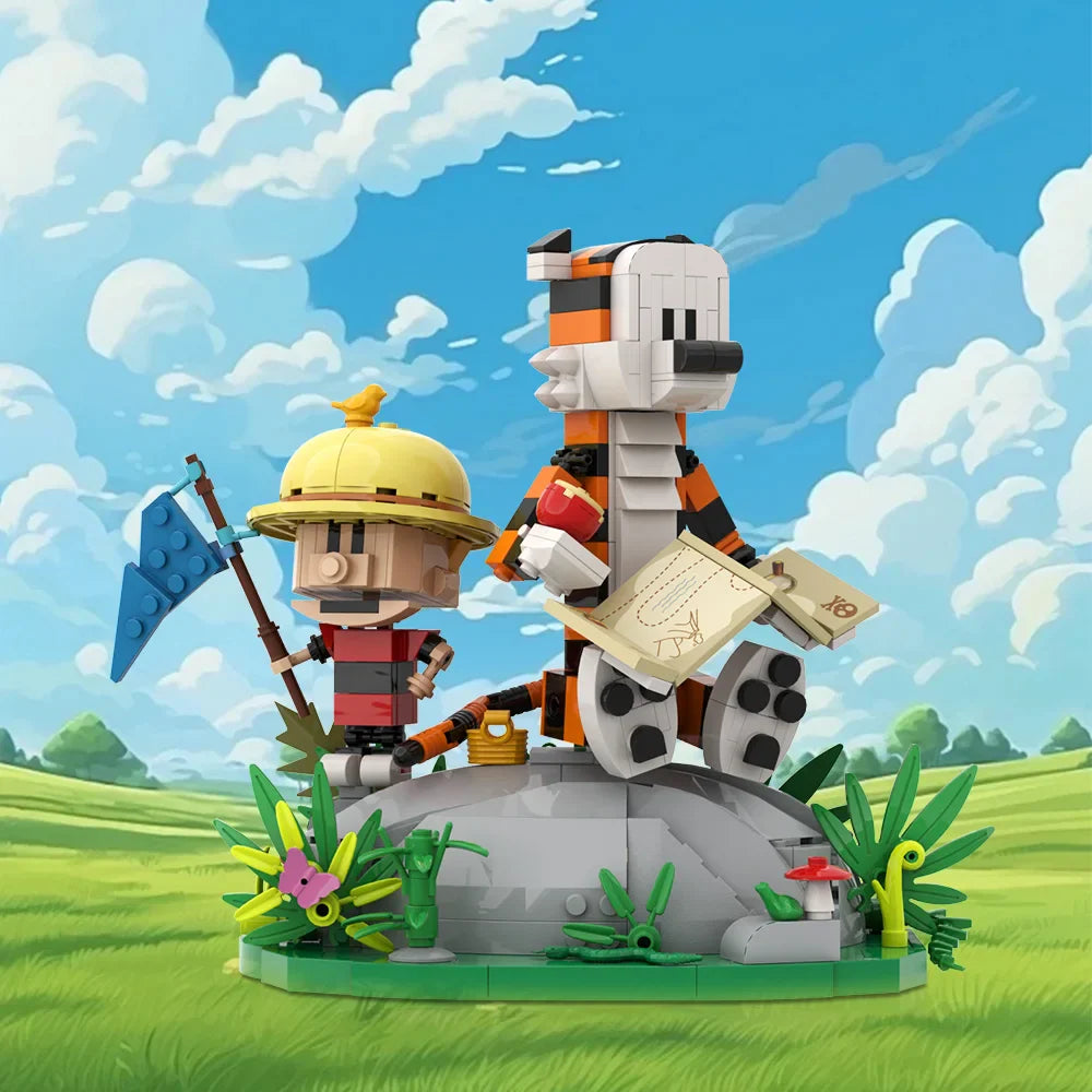 Gobricks MOC Calvin and Hobbes Building Block Set – Classic Comic Cartoon Tiger Model Toy Gift for Kids