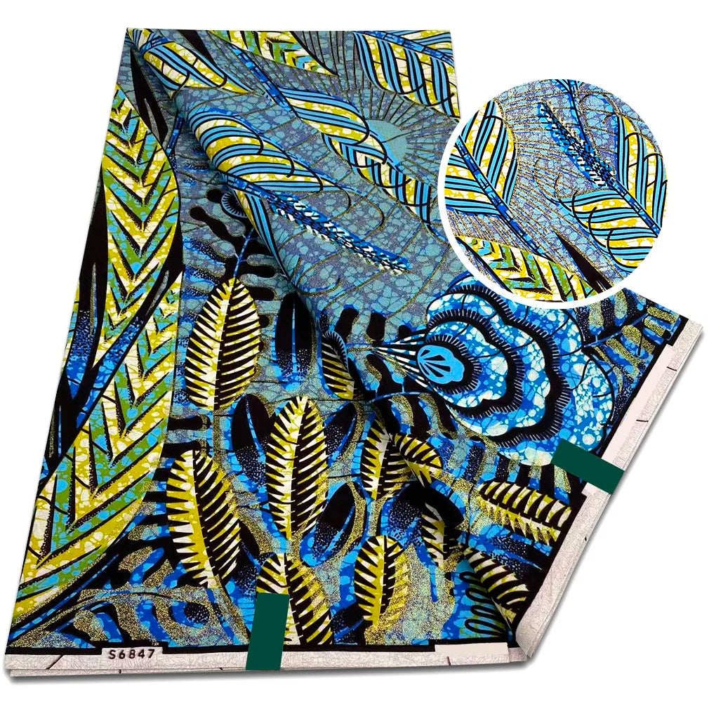 African Grand Super Golden Wax Fabric - Soft Glitter Gold Ankara Batik Print 6 Yards