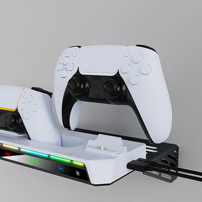 PS5/PS5 Slim Wall Mount Kit with Dual Controller Charging Station - Headset Holder for PlayStation 5 Accessories