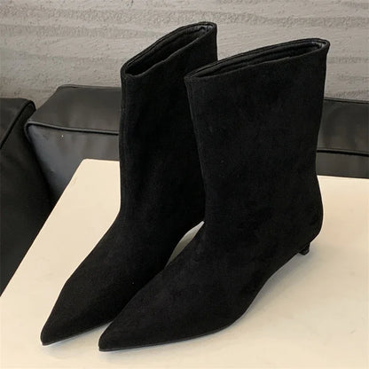 Eilyken Vintage Pointed Toe Ankle Boots – Women's Low Heel Designer Shoes for Autumn & Winter