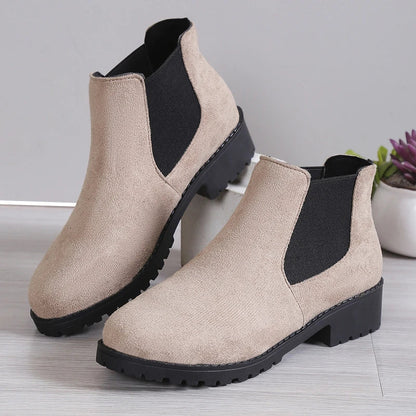 Women’s Chunky Heel Chelsea Boots - British Style Platform Thick Sole Height Increasing Casual Boots for Autumn & Winter