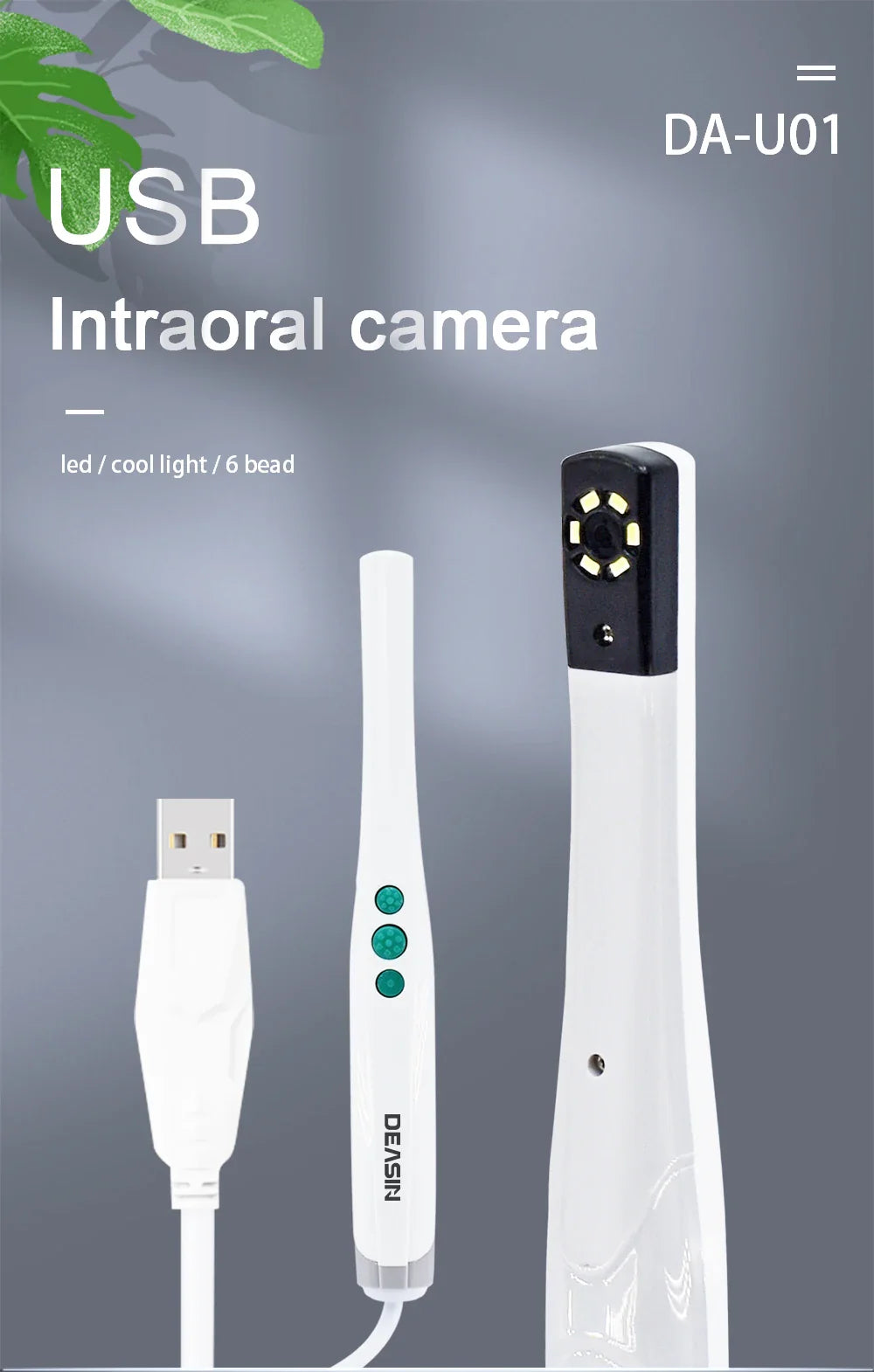 DEASIN USB HD Oral Camera – Digital Intraoral Viewer with 6 LED Lights for Dental Examination