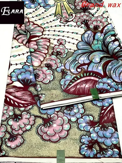 African Real Wax Print Fabric - Grand Original Ankara Blue Cotton Wax Material 6 Yards for Stylish Dresses & Uniforms