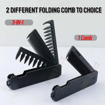 Newest 1/2/3-in-1 Portable Folding Comb – Wide Tooth Barber Clipper, Mini Beard & Hair Combing Styling Tool