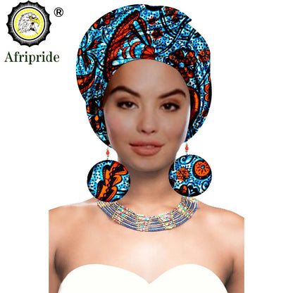African Turban Headwrap - Nigerian Ankara Headscarf with Matching Earrings