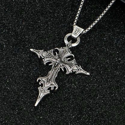 Vintage Gothic Skull Jesus Cross Necklace - Catholic Punk Religious Amulet Pendant for Men