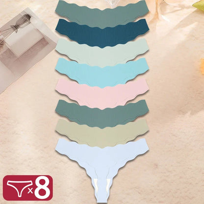 8Pcs Women’s Seamless G-String Panties - Ice Silk Elastic Thong Underwear Set for Comfort & Everyday Wear
