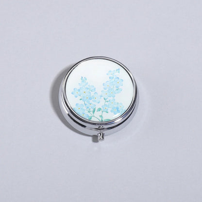 3-Compartment Stainless Steel Pill Box - Round Floral Medicine Organizer, Portable Capsule Case with Dividers