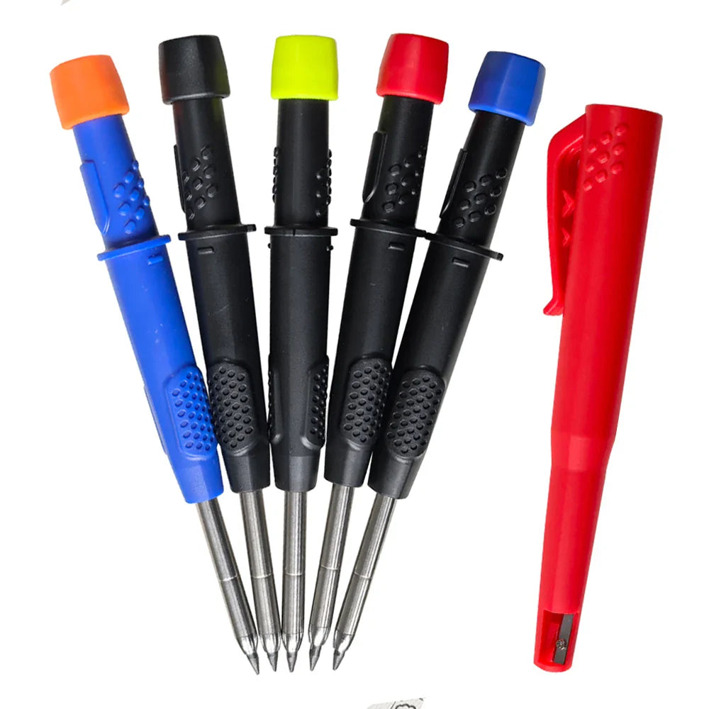 Solid Carpenter Pencil Set — 2.8mm Mechanical Pencil Marker with Built-In Sharpener for Woodworking, Construction, and Architecture