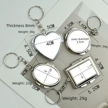 Mini Folding Keychain Makeup Mirror - Double-Sided Heart & Round Pocket Cosmetic Mirror for Travel