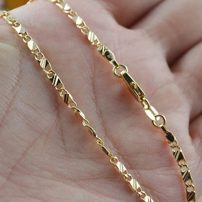 18K Gold Color Flat Chain Necklace for Men & Women – 2mm Charm, 40-75cm Luxury Jewelry for Party & Wedding