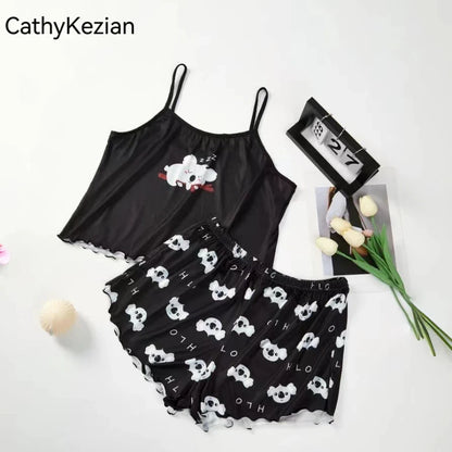 Women’s Printed Pajama Set – Sports Camisole & Shorts Sleepwear, Soft & Breathable Loungewear