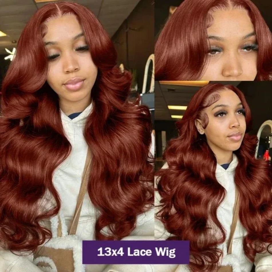HD 13x4 Reddish Brown Lace Front Wig – Glueless Brazilian Body Wave Human Hair Wig, Red Brown Lace Frontal