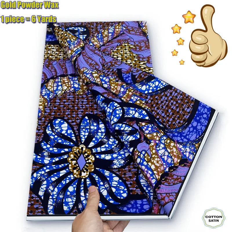 Soft Glitter Golden Wax Fabric - 100% Cotton Ankara Flash Gold Print Batik African Fabric for Nigerian Fashion Sewing & Crafting