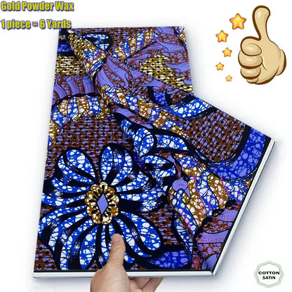 African Grand Golden Wax Fabric - Glitter Gold Ankara Pagne Batik Print Soft Cotton Fabric