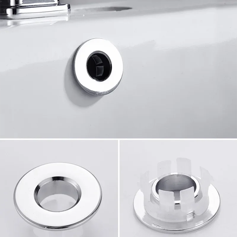 Brass Bathroom Sink Overflow Cover Cap – Chrome Trim Basin Faucet Hole Ring Insert Replacement, Bathroom Accessories for Universal Fit & Easy Installation