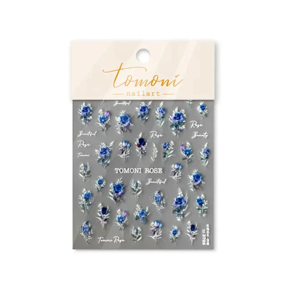 Vintage Rose Flower Nail Stickers – Red & Blue Laser Gold/Silver Nail Art Decals for Manicure Design DIY Beauty Tool