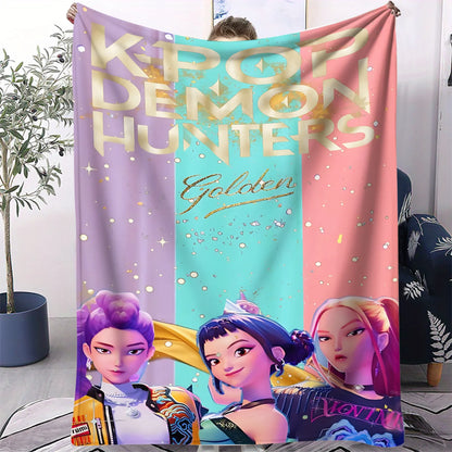 K-Pop Demon Hunter Flannel Blanket — Anime Girl Team Throw — Winter Warm Sofa & Bed Cover Fan Gift
