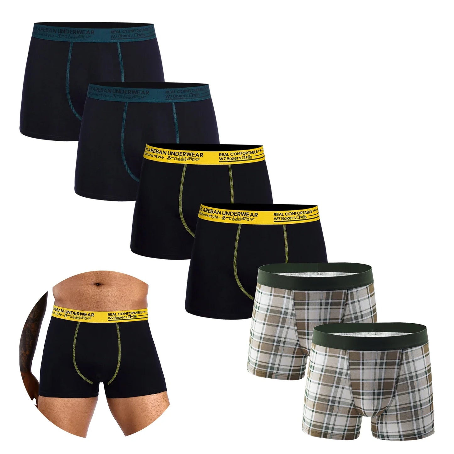 6-Pack 2024 Men’s Boxer Briefs – Cotton Fashion Underwear Set for Homme, Luxury Comfort Shorts