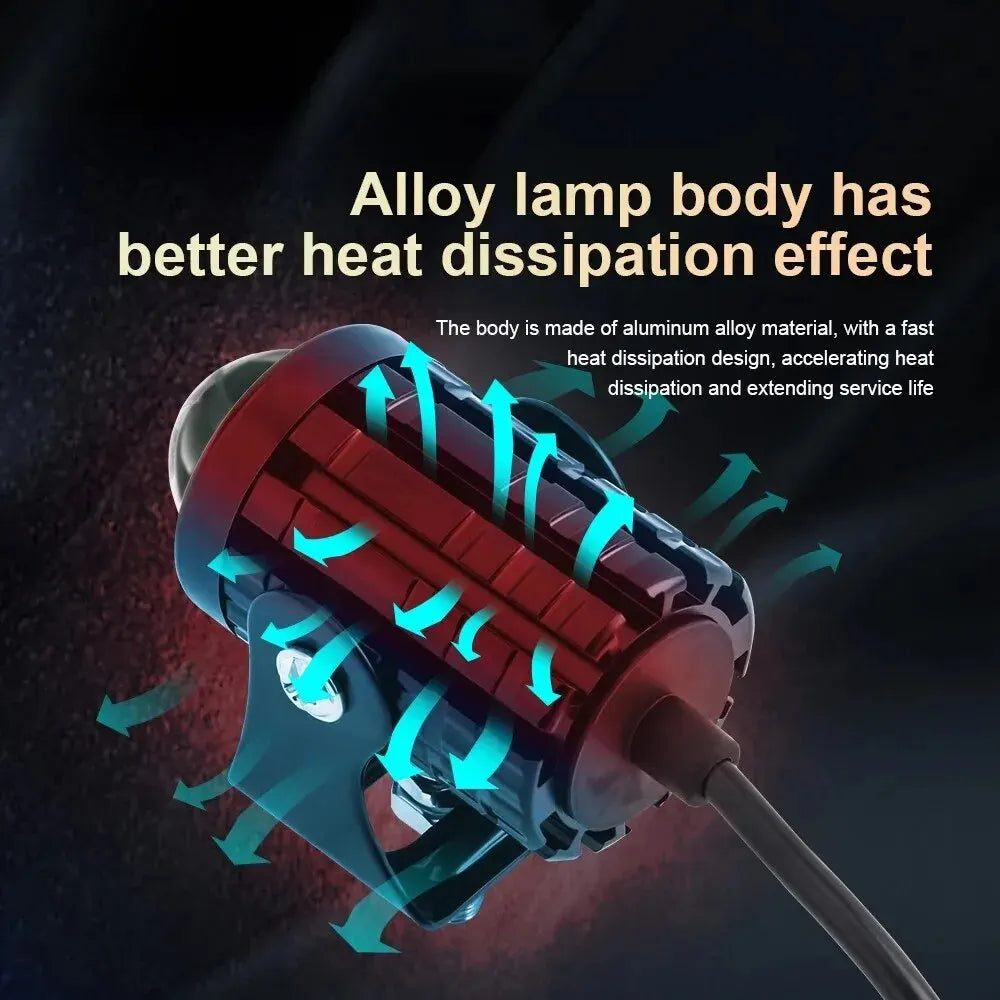 2PCS Universal Motorcycle LED Projector Headlights - Dual Color ATV Scooter Fog Light Auxiliary Driving Spotlight Lamp