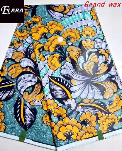 African Real Wax Print Fabric - Grand Original Ankara Blue Cotton Wax Material 6 Yards for Stylish Dresses & Uniforms