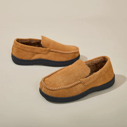 Men's Fleece-Lined Moccasin Slippers - Warm Closed-Back Non-Slip Indoor & Outdoor Winter Shoes
