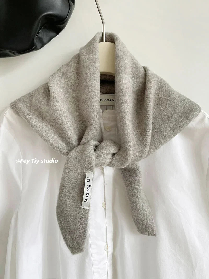 British Korean Style Wool Knitted Triangular Scarf – Multi-Functional Headscarf, Warm Knit Scarf for Women