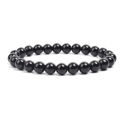 Natural Stone Bead Bracelet - Amethyst Crystal Quartz Aquamarine Jade Agate Elastic Bangle Jewelry for Women & Men