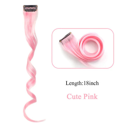 HUAYA 18" Synthetic Clip-In Colorful Curly Hair Extension – Ombre Pink Purple Red Blue Hair Piece