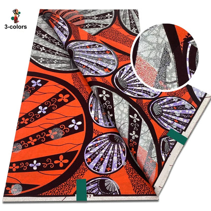 African Glitter Golden Wax Fabric - Nigerian Ankara Gold Print 6 Yards Sewing Material