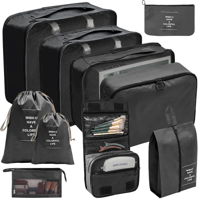 7/8/9/10-Pcs Travel Organizer Set — Portable Packing Cubes for Luggage, Clothes & Shoes, Foldable Storage Bags