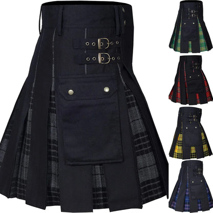 Men's Utility Hybrid Kilt - 100% Cotton Denim Tartan Style Box Pleated Traditional Kilt