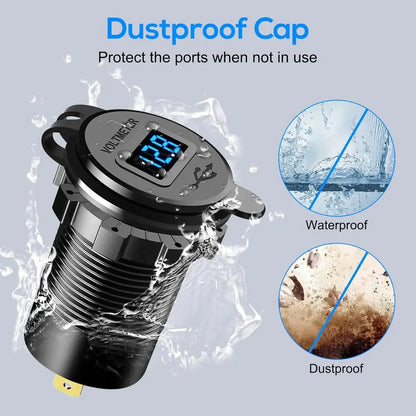 96W Dual USB Car Charger - PD & QC3.0 Fast Charging Socket with Voltmeter for 12V/24V Cars, Trucks, Boats & Motorcycles