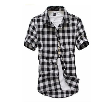 Men’s Red & Black Plaid Shirt - 2026 Summer Short Sleeve Checkered Casual Fashion Top
