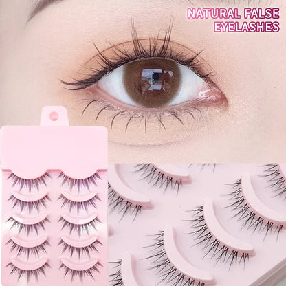 Manga Lashes 5 Pairs – Anime Cosplay Faux Mink Short Full Strip Lashes, Korean Natural Look, Clear Band Soft Eyelash Extensions