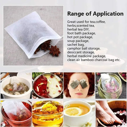 Disposable Empty Tea Filter Bags with String – Heat Seal Scented Tea Bags for Loose Leaf Herbs, Herbal Tea Brewing Kitchen Accessories