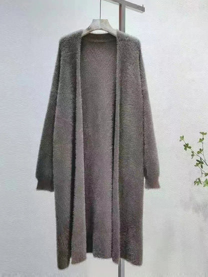 Autumn/Winter Lazy Style Warm Knee-Length Cardigan – Thickened Imitation Mink Fleece Knitted Sweater, Women’s Warm Coat