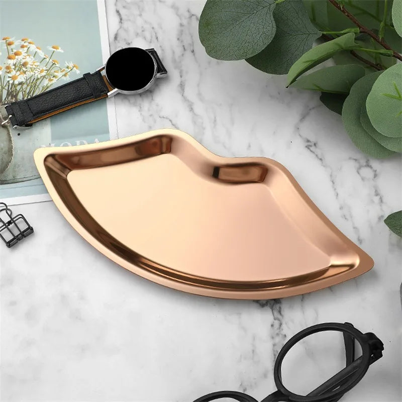 Korean Style Stainless Steel Lip-Shaped Jewelry Tray – Decorative Cosmetic & Jewelry Storage